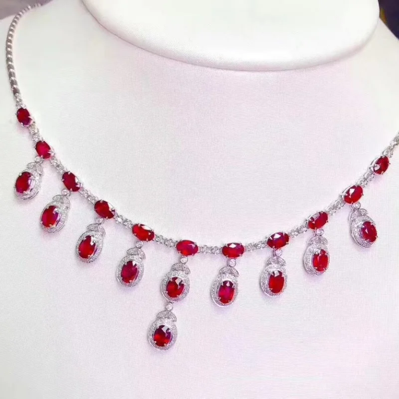 

Natural Burmese Blood Red Ruby Necklace Pendant 925 Inlaid Jewelry