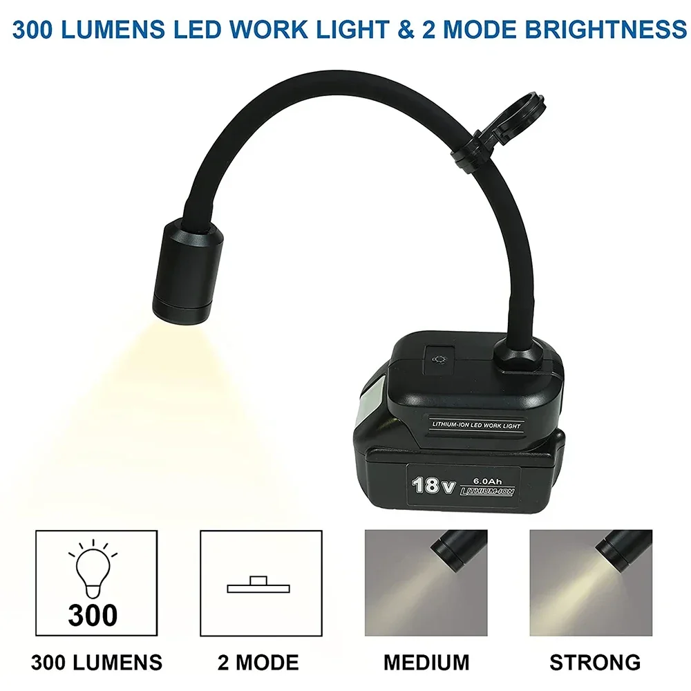 Imagem -04 - Mangueira Lâmpada para Makita Bosch Dewalt Milwaukee Preto & Decker Craftsman Ferramentas de Energia 18v Bateria Lítio Mesa Trabalho Led Luz Portátil