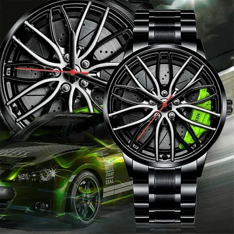 2026Men's Racing Wheel Brake Caliper Dial Stainless Steel Quartz Watch, Car Enthusiast Unique Wristwatch
