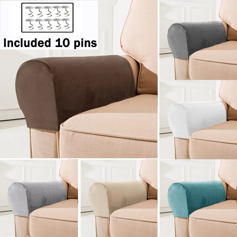 1 Pair Sofa Armrest Covers Velvet Elastic Chair Arm Covers Armrest Protectors for Living Room Included 10 pins to keep covers