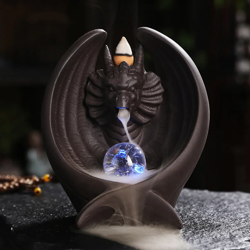European Style Purple Clay Backflow Incense Burner Creative Purple Clay Pterosaur LED Light Backflow Incense Burner Home Tea Cer