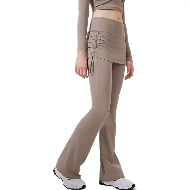 

Спортивные брюки с высокой талией и боковыми складками, леггинсы для йоги с подъемом бедер, женские брюки для фитнеса с занавеской, дышащие брюки для бега в тренажерном зале, микро-кльош