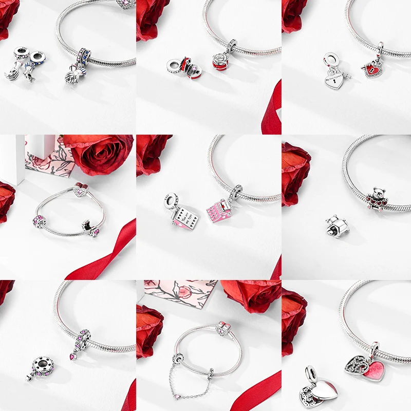 925 Sterling Silber Liebesherz-Charm-Perlen Paar Romantisch Passend für Original-Armband Valentinstag Jahrestag DIY Damenschmuck – Detail 6