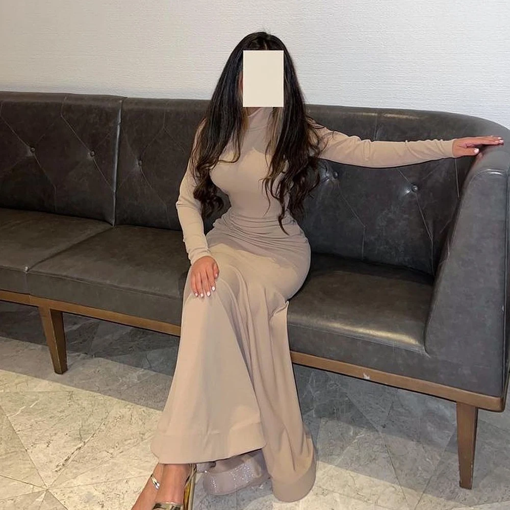 

Solid Color pleats High Collar Mermaid Long Sleeve Elegant Party Dresses Woman 2024 Classic Celebrity Dress Saudi Arabia