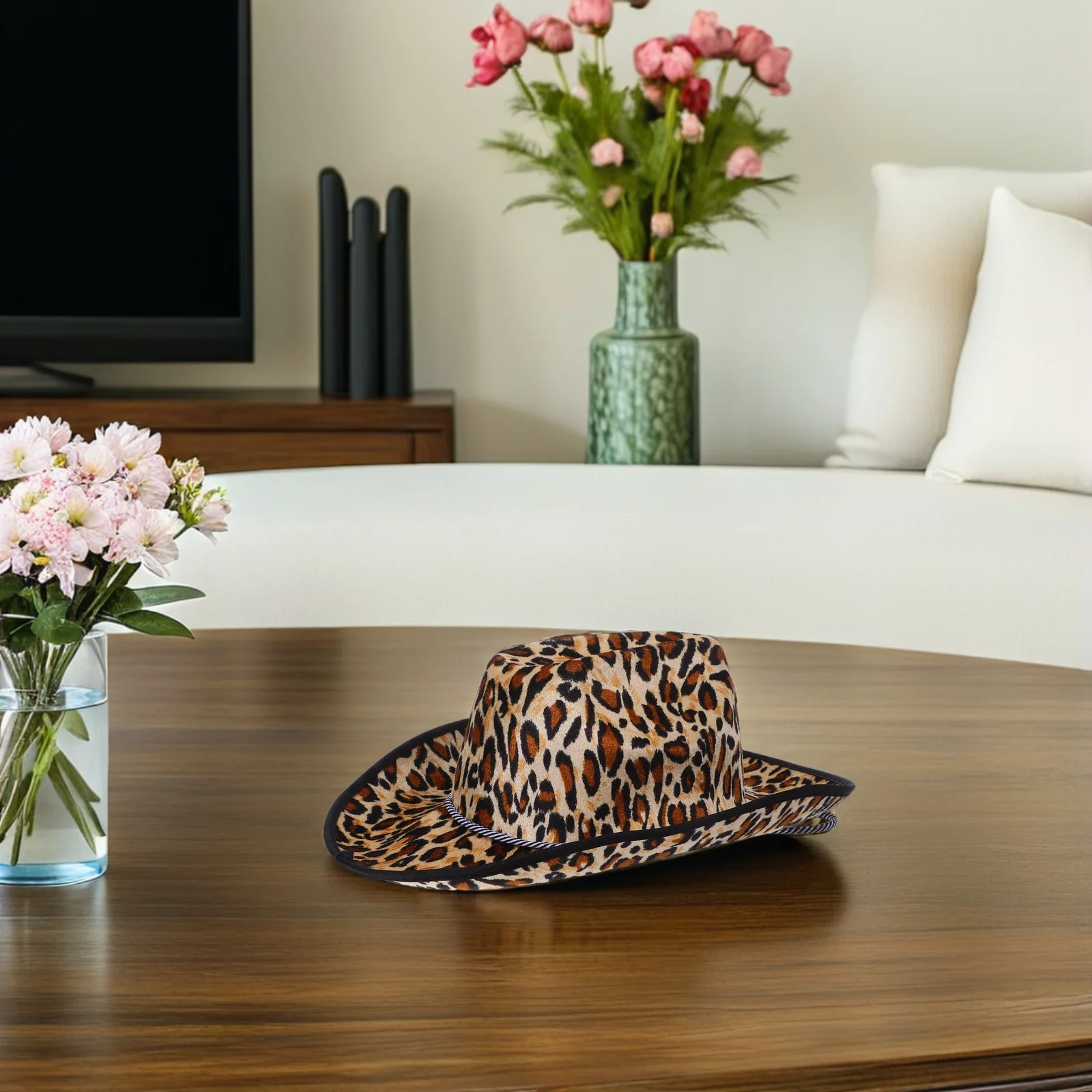 

2Pcs Leopard Print Cowboy Hat Fashion Forward Animal Pattern Breathable Adjustable for Stage Performance Party Costume Daily