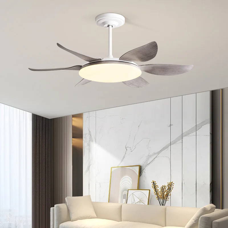 Modern Nordic Ceiling Fans With Big Lights ABS 6-Blades Remote Control Large Size Strong Power Home Silent Living Room Fan Lamp