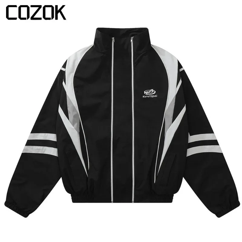 

High Street Bomber Jacket Men Women Stripe Design Embroidery Spring Windbreaker Jackets Unisex Letter Loose College Varsity Coat