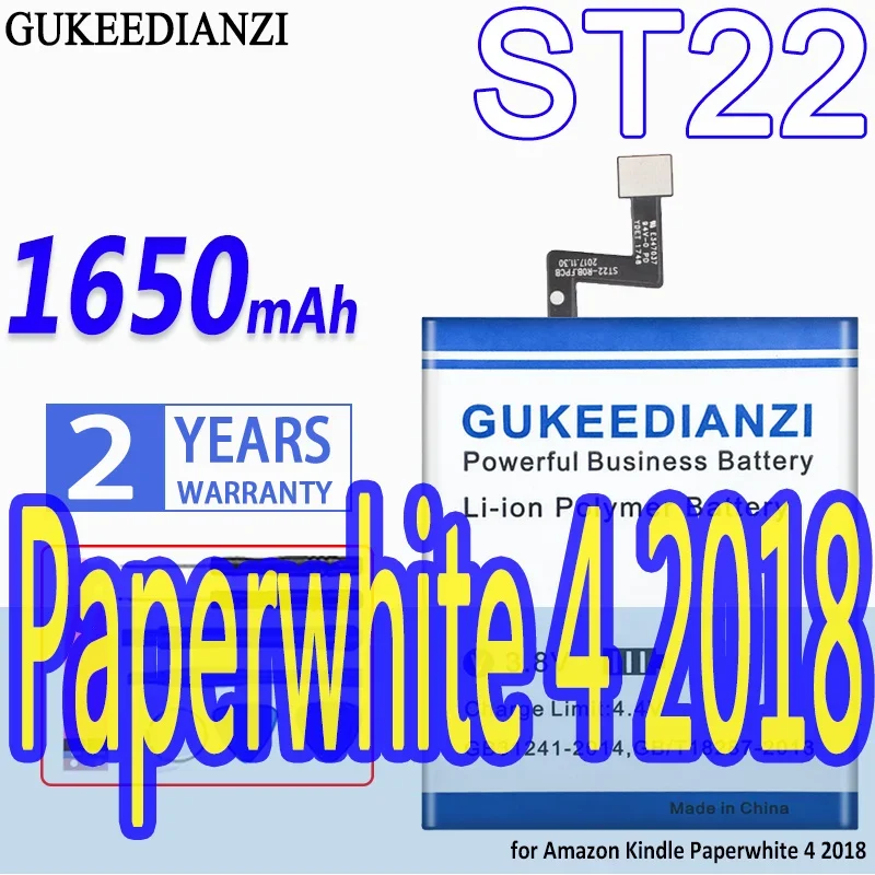 High Capacity GUKEEDIANZI Battery ST22 1650mAh for Amazon Kindle Paperwhite 4 2018 Tablet Batteries