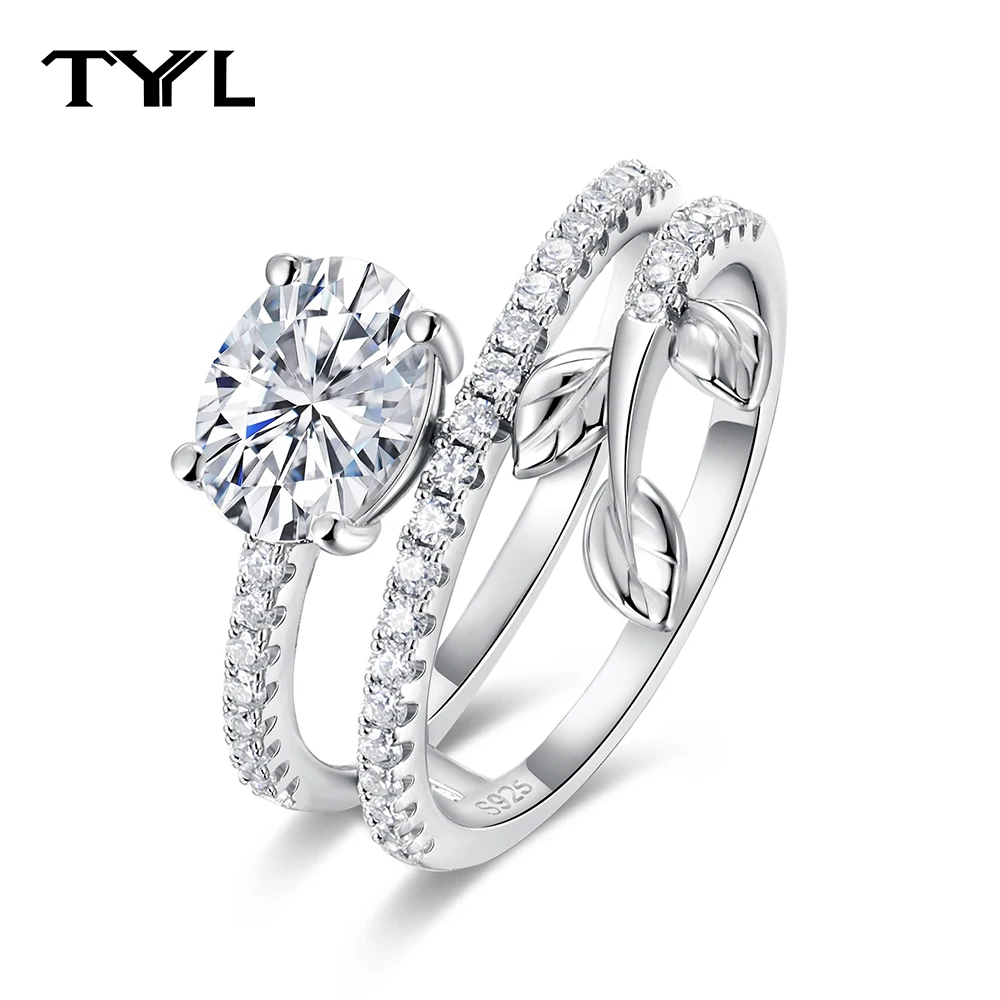 TYYL 1.5ct Oval Moissanite Bridal Ring for Women 925 Silver D VVS1 Diamond Leaf Design Stackable Wedding Promise Rings Jewelry