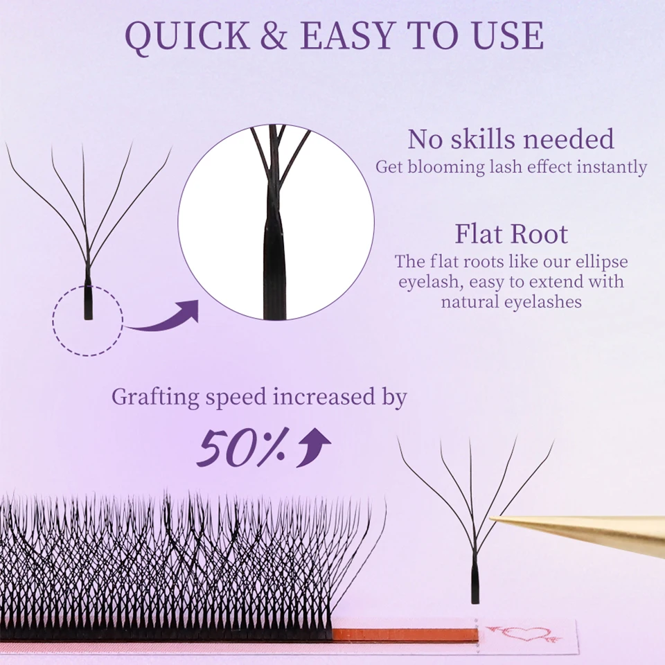 Rujade YY 3D 4D 5D W Shape Bloom Eyelash Extension Brown W Lashes Easy Apply Crisscross Premade Volume Fan Clover Marrom Cilios