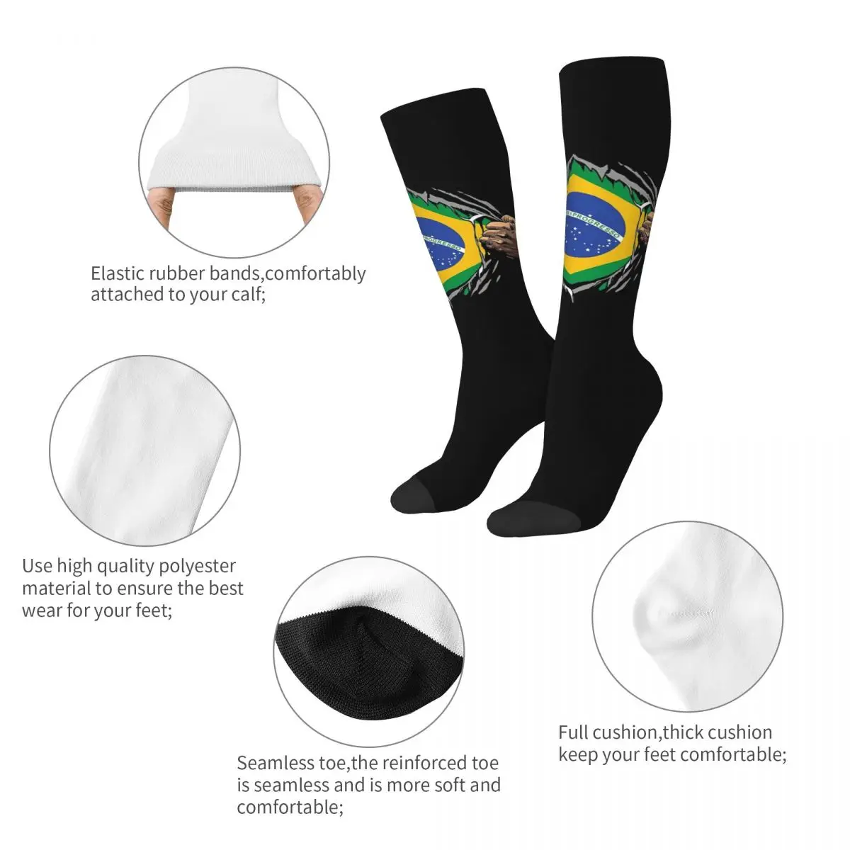 Chaussettes brésiliennes Harajuku pour hommes et femmes, chaussettes longues toutes saisons, bas de haute qualité, accessoires pour cadeaux de Noël