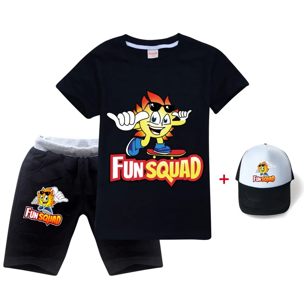 

Boys Clothes Fun Squad Gaming Children's Short sleeve T-shirt+ Pants+cap 3pc Set Youth Girls 2022Summer Kids Clothing Set 2-15