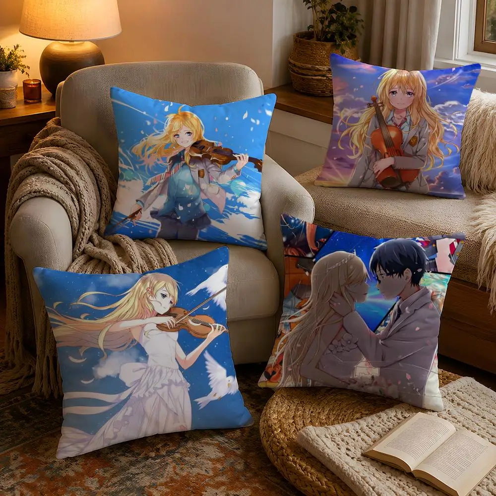 Your Lie In April Cushion Cover Soft Plush Cushion Cover Double Print And Invisible Zipper For Sofa Home Car Use
