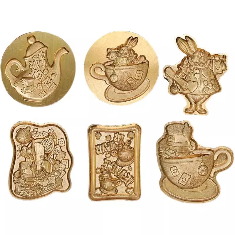 3D Cat Teapot Watch Rabbit Wax Seal Stamp DIY Vintage Alice in Wonderland Stamps for Envelope Card Collection Decor Hobby Gift