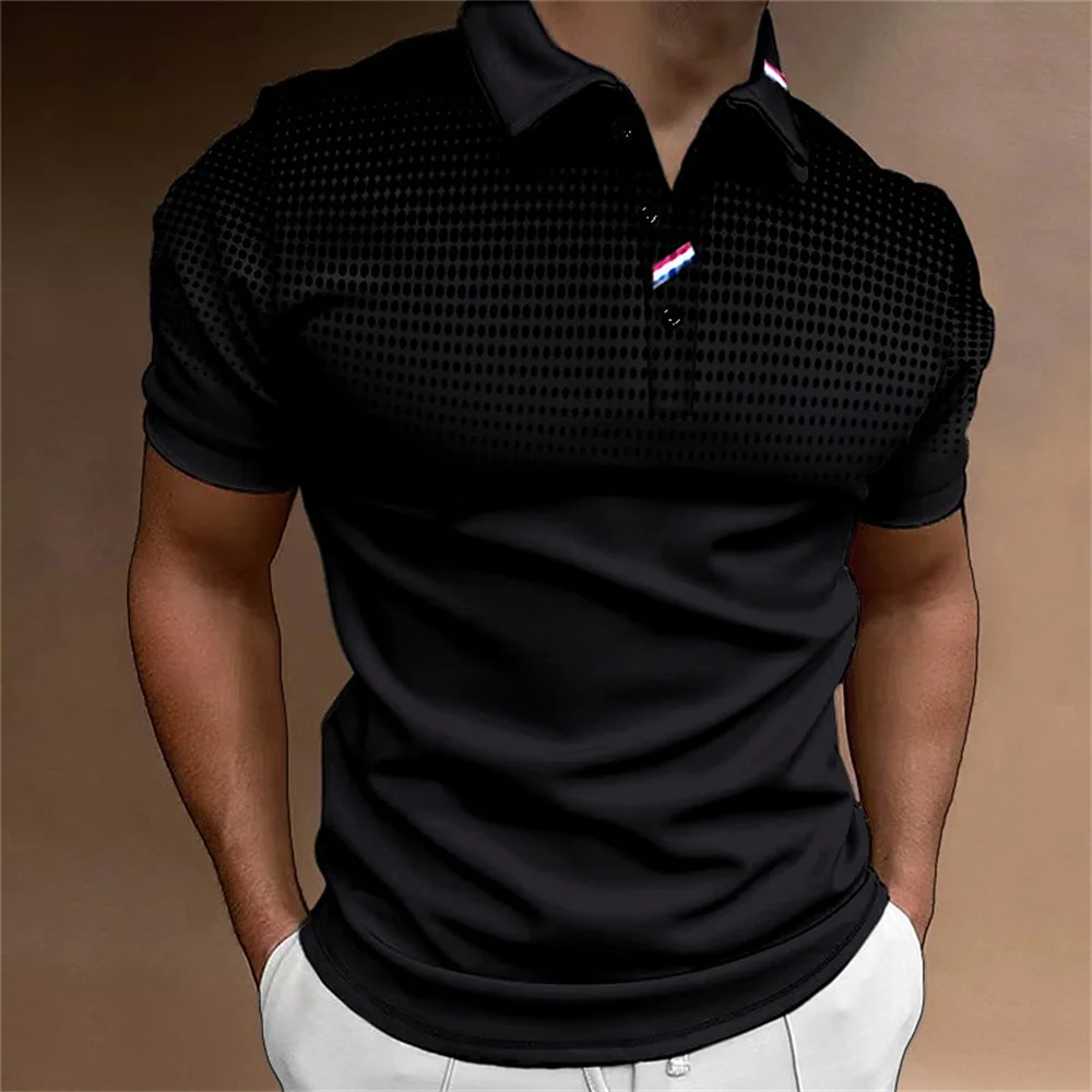 High Quality Men\'s Polo Shirt 2023 New Stripes Short Sleeve T-shirts Casual Business Button Tops Tees Summer Clothing For Boys