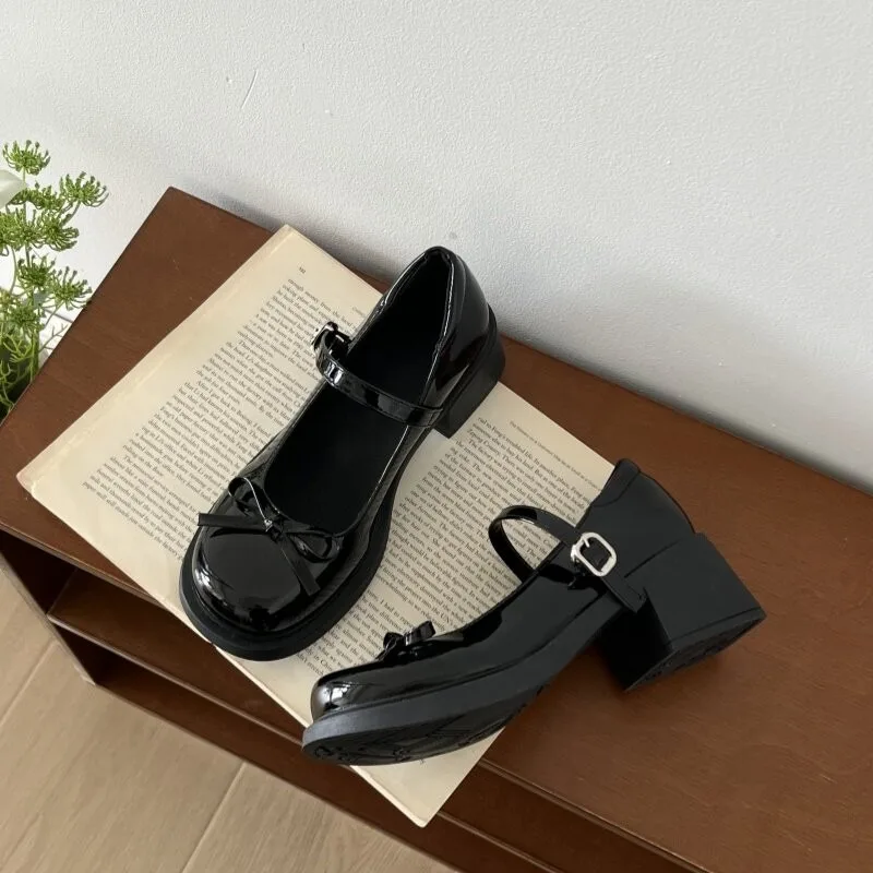 Spring Autumn Women Mary Jane Shoes Ladies Elegant Outdoor Butterfly-knot Pumps Women's Thick Heel Shoes 2026