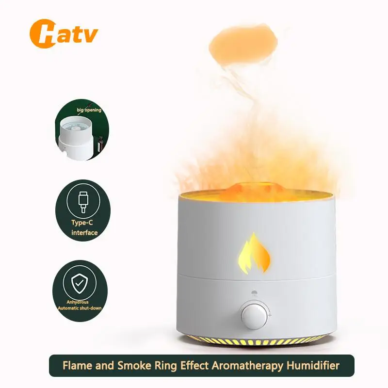 HATV Flame Air Humidifier USB Essential Oil Diffuser Home Office Ultrasonic Smoke Ring Atomizer Aromatherapy Humidifier Diffuser