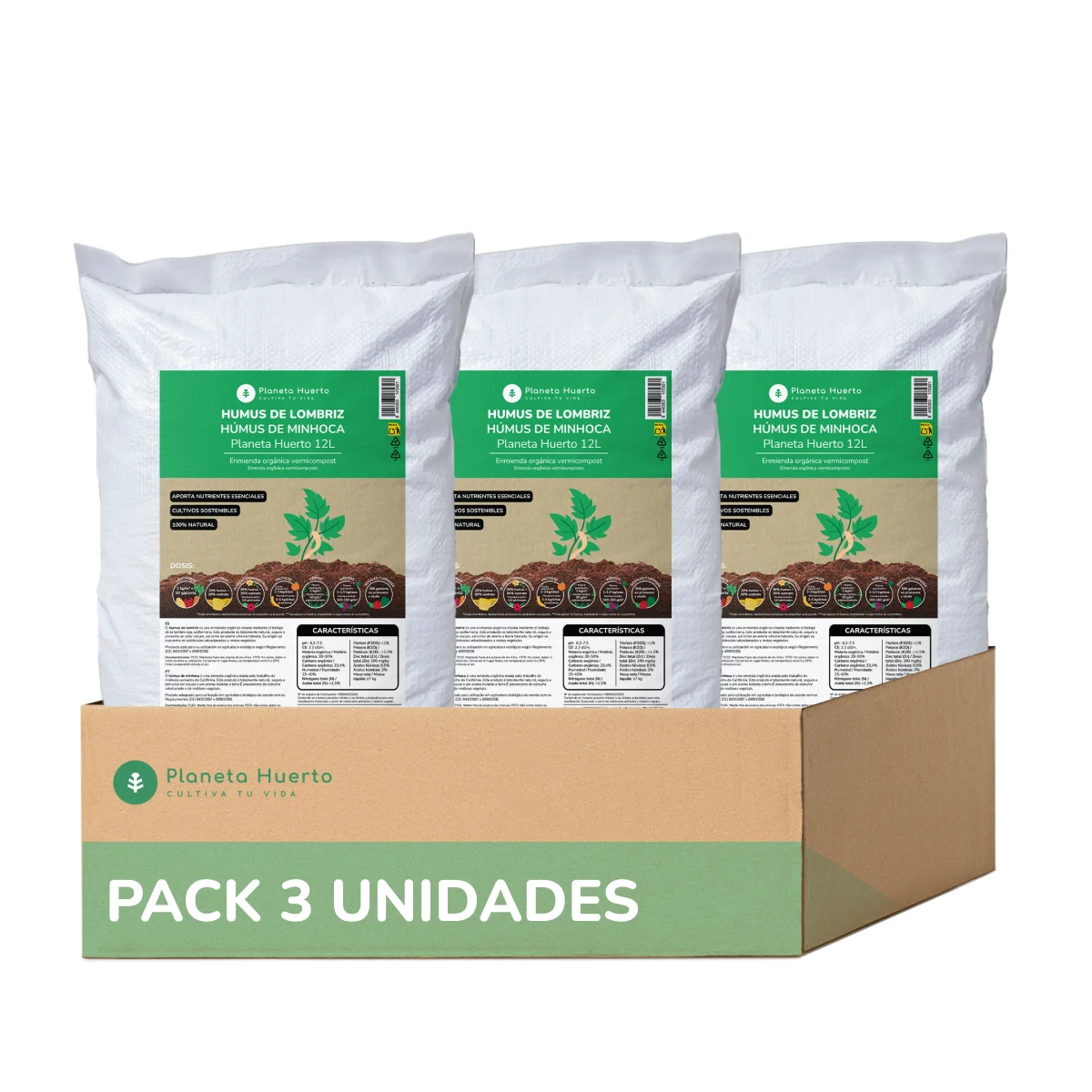 PLANETA HUERTO | Humus de Lombriz 36 l - Fertilizante Orgánico para Suelos Ricos en Nutrientes