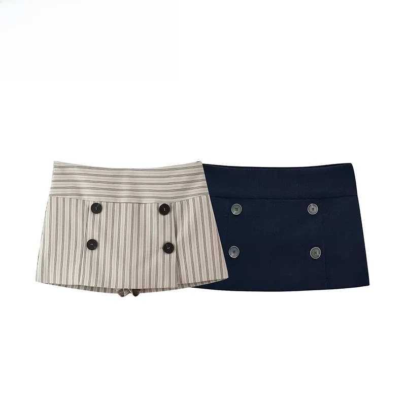 Fashionable Striped Decorative Button Skirt Pants ZR Autumn New Arrival Women's French Style Polyester Standard Fit A-Line Skirt