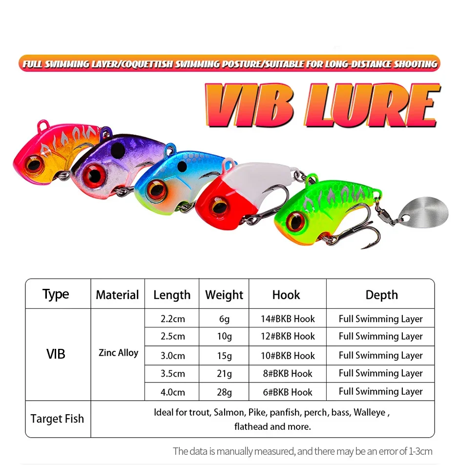 New Arrival 5PCS 6g Metal VIB Wobbler Fishing Lure Tail Spinner Sinking Rotating Spoon Pin Crankbait Sequins Bait Fishing Tackle