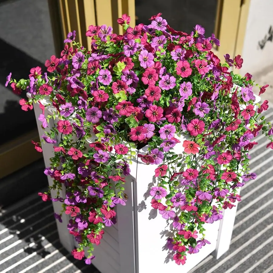 

Artificial Hanging Flowers for Outdoors, 2 Pcs Fake Hanging Plant Spring Summer Decor, UV Resistant No Fade Faux Flower for Fron