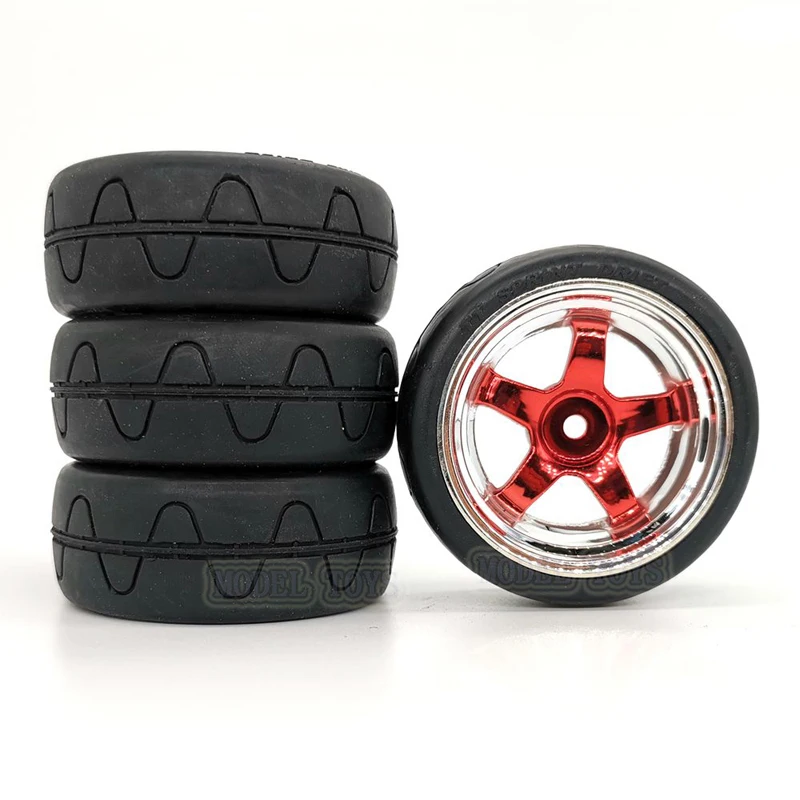 1/10 RC Tires and Wheels Set, 12mm Hex Hub Wheel Rims RC Tires (65mm Diameter), 12-Spoke Plating Soft Rubber Tires for 1:10 On R