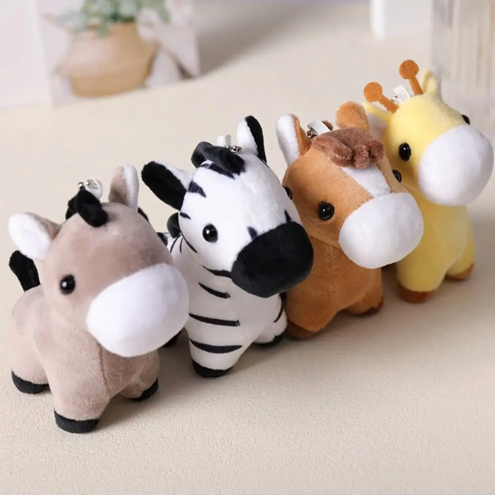 Stuffed Animal Horse Key Ring Horses Plush Cartoon Animal Giraffe Pendant Backpack Ornaments Cute Pony Donkey Small Doll Kids