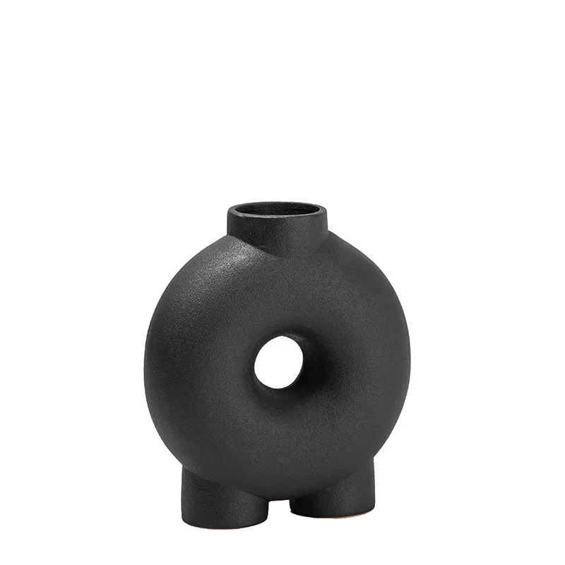 

Modern minimalist black ceramic desktop ornaments, abstract hollow round ceramic handicrafts