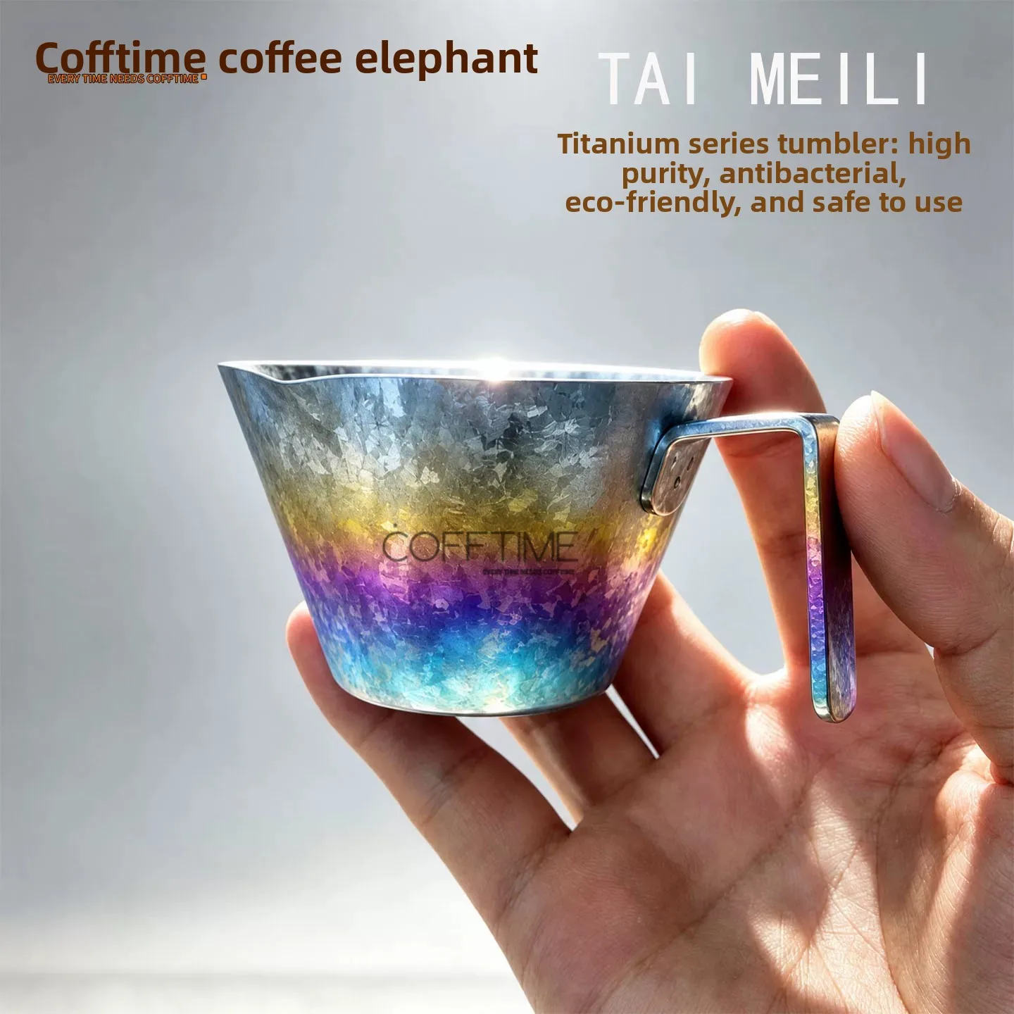 Pure Titanium Espresso Cup with Handle 90ml Ice Flower Crystal Texture Coffee Mug Coffee Ounce Measuring Cup for Camping Home