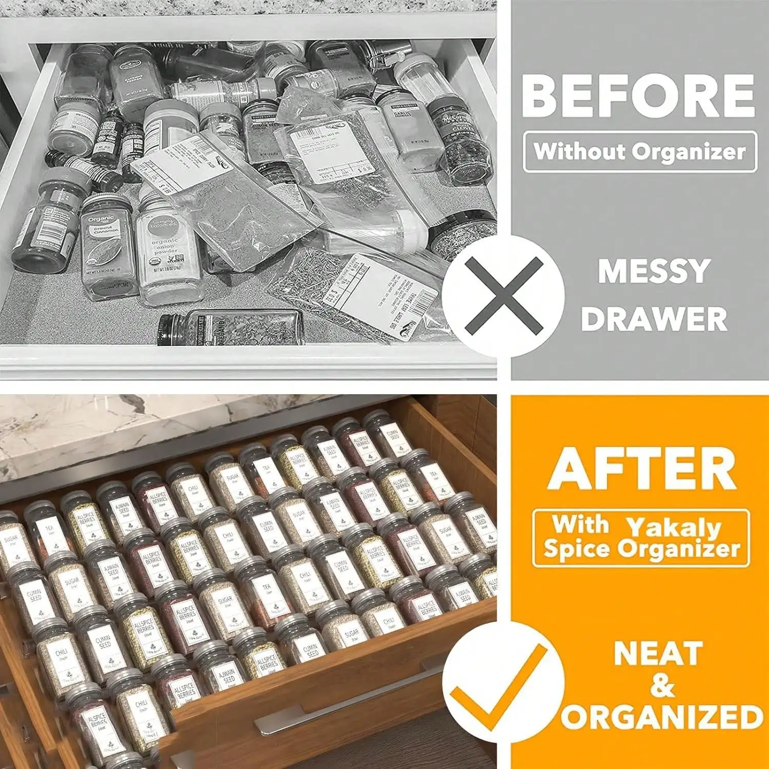 4/2 Schicht Gewürz Schublade Organizer Einstellbare Acryl Gewürz Gläser Rack Tablett Erweiterbar Gewürz Organizer Schrank Küche Regale – Detail 7