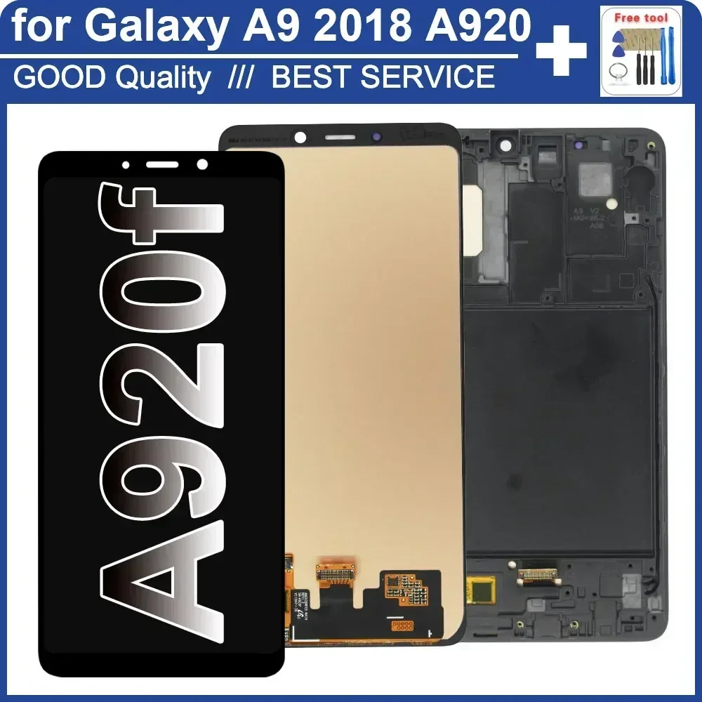 Super AMOLED LCD for Samsung Galaxy A9 2018 A920F LCD Display Touch Screen Digitizer Assembly for Samsung A920F LCD With Frame