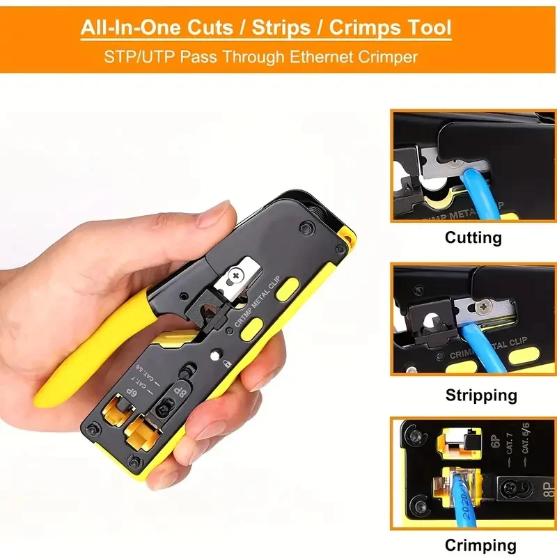 Propatch RJ45 Crimp Tool Kit All-in-One Ethernet Crimper Cat7 Cat6 Cat5 Crimping Tool with 52 Cat6 Ethernet Crimping Connectors
