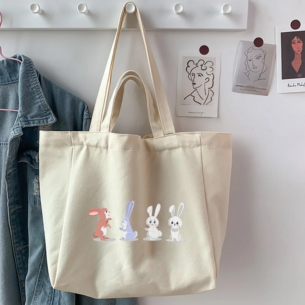 Women Shopping Bags Canvas  Cartoon Printed Student Shopper Shoulder Bag Eco-Friendly Handbag Reusable Foldable Eco Grocery Tote