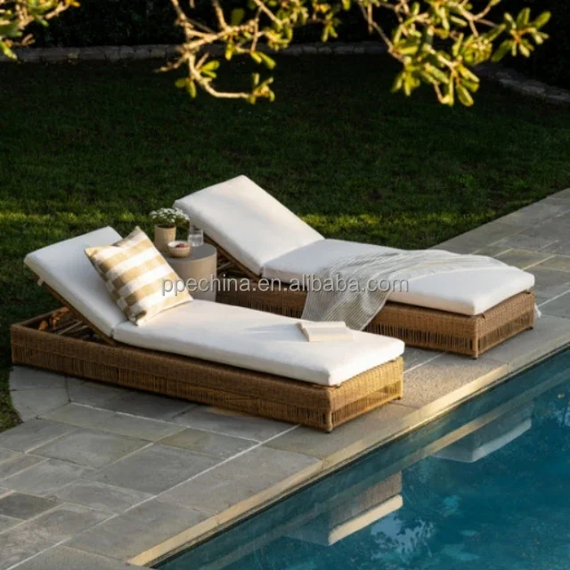 Hot Sale Rattan Swimming Pool Chaise Lounge Wicker Fabric Outdoor Furniture Sun Lounge Chair Seat Beach Comfortable Chair