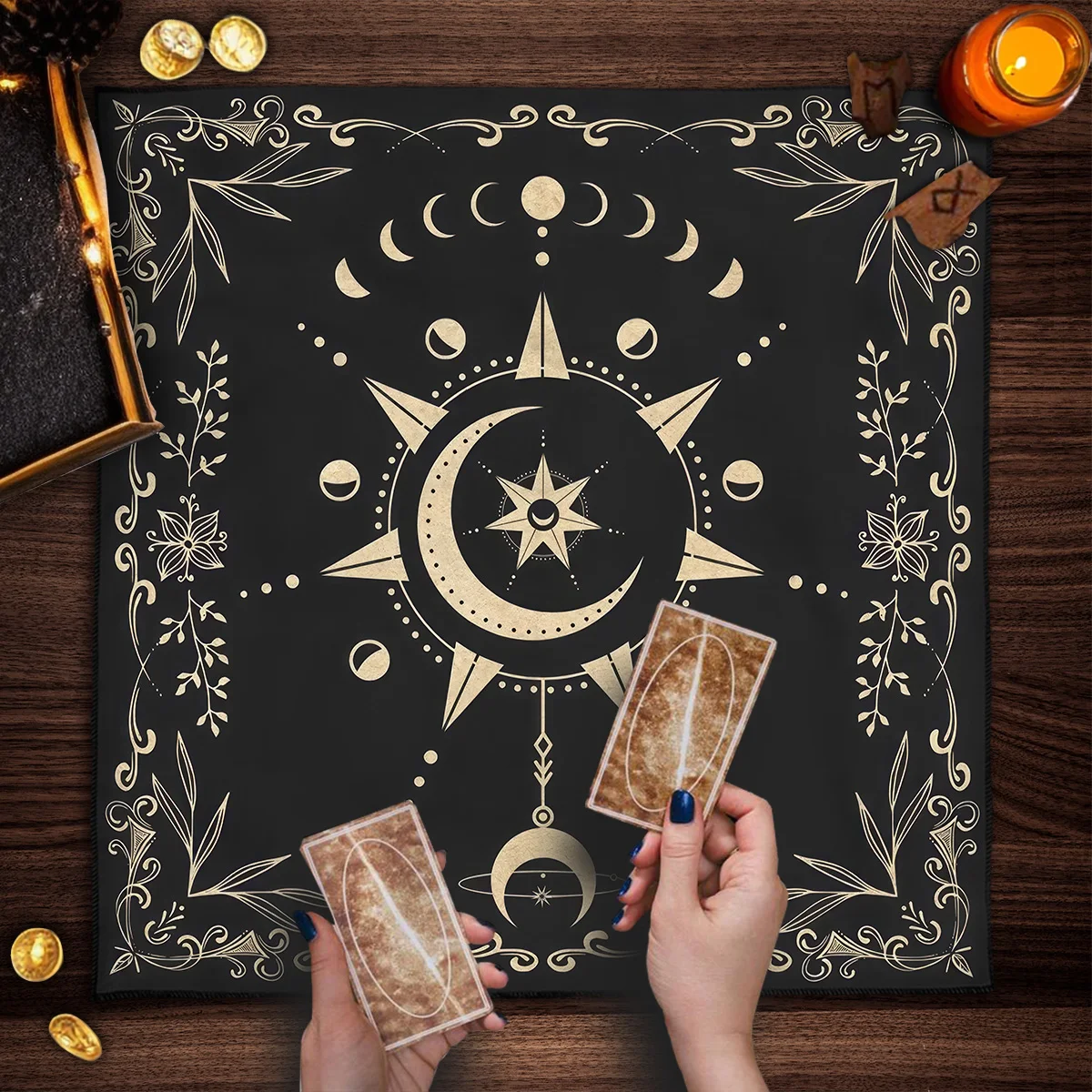 Moon Phase And Flower Tarots Tablecloth Cloth Altar Witchcraft Astrology Oracle Cards Pads Board Game Card Pad Decor