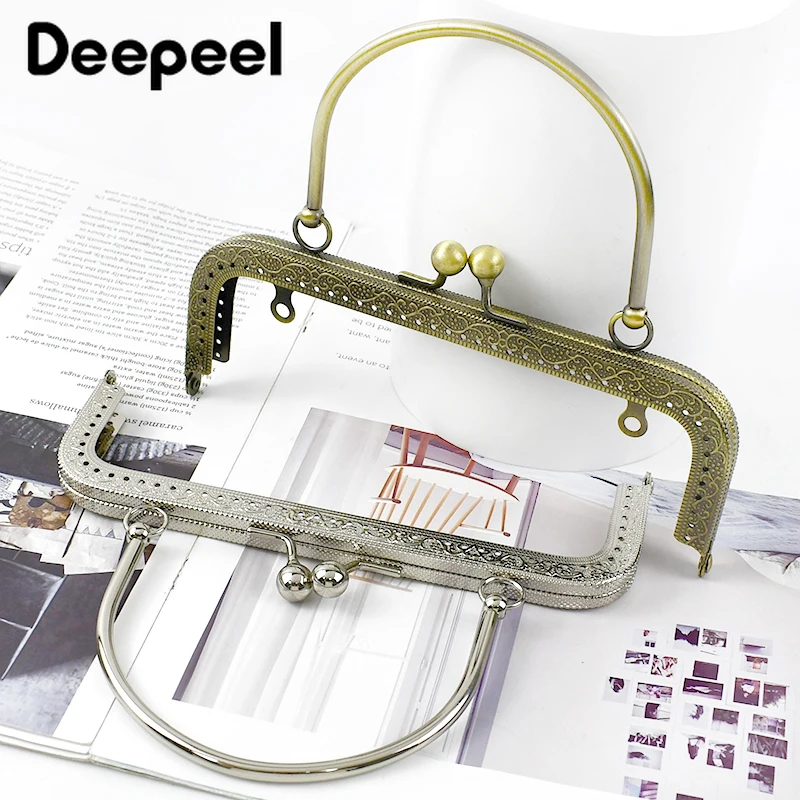 Deepeel-Bolso liso cuadrado de Metal de 18cm con asa para mujer, marco para bolso, cadena tejida, accesorios de costura hechos a mano, 1/2/5 Uds.