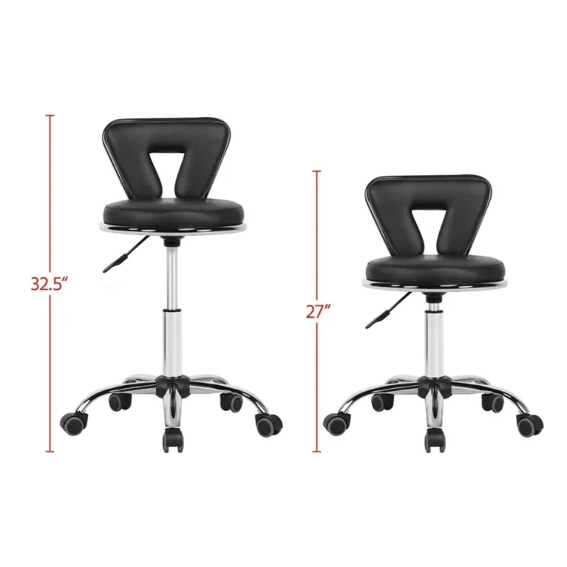 Ajustável Mid-back Salon Stool com Rodas, Preto Bar Stools, Manicure Massage Spa e Cozinha