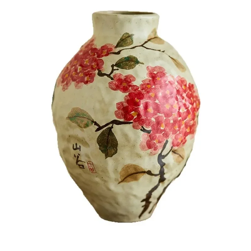 

Chinese hand-painted ceramic vase, living room TV cabinet decorative ornament, hand-squeezed hydrangea flower arrangement