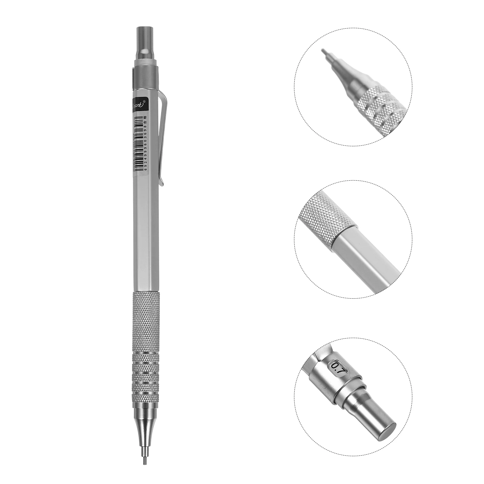 07mm Mechanical Pencil Automatic Pencils Refill Leads for Writing Drawing Drafting(Silver)