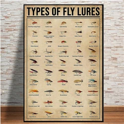 Vintage Fly Bait Fly Fishing Lures Poster Print Canvas Painting Lake Life Wall Art For Room Home Decoration Housewarming Gift