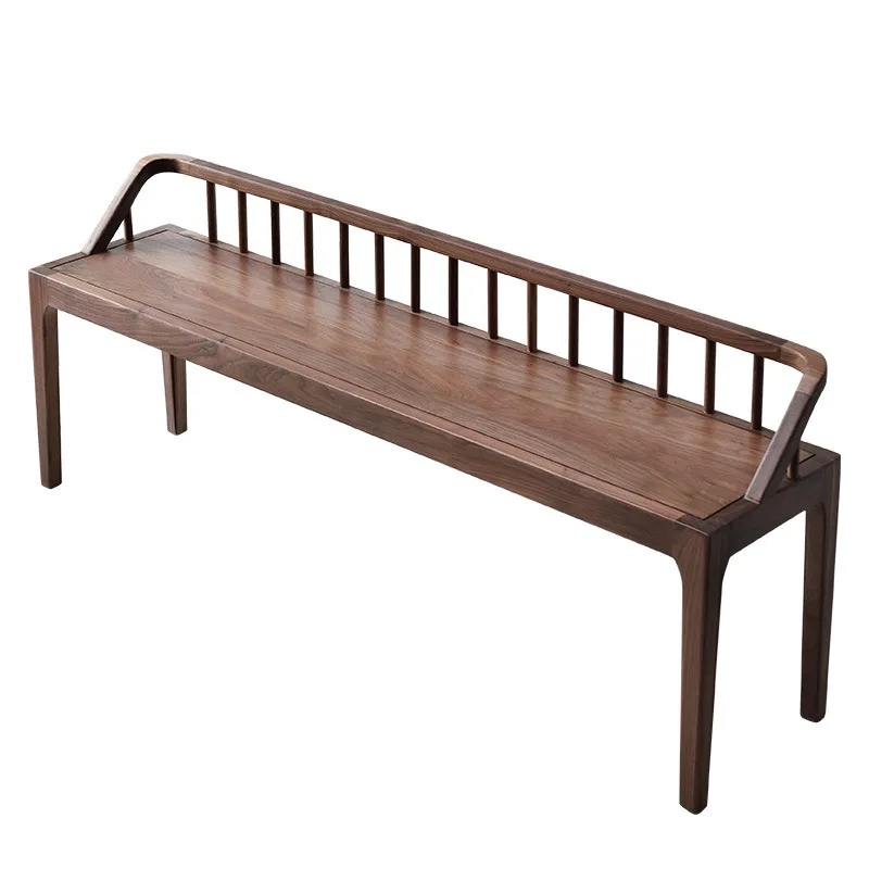 

Nordic black walnut bench, modern simple all-solid wood shoe changing stool, light luxury dining chair bedroom bedside stool