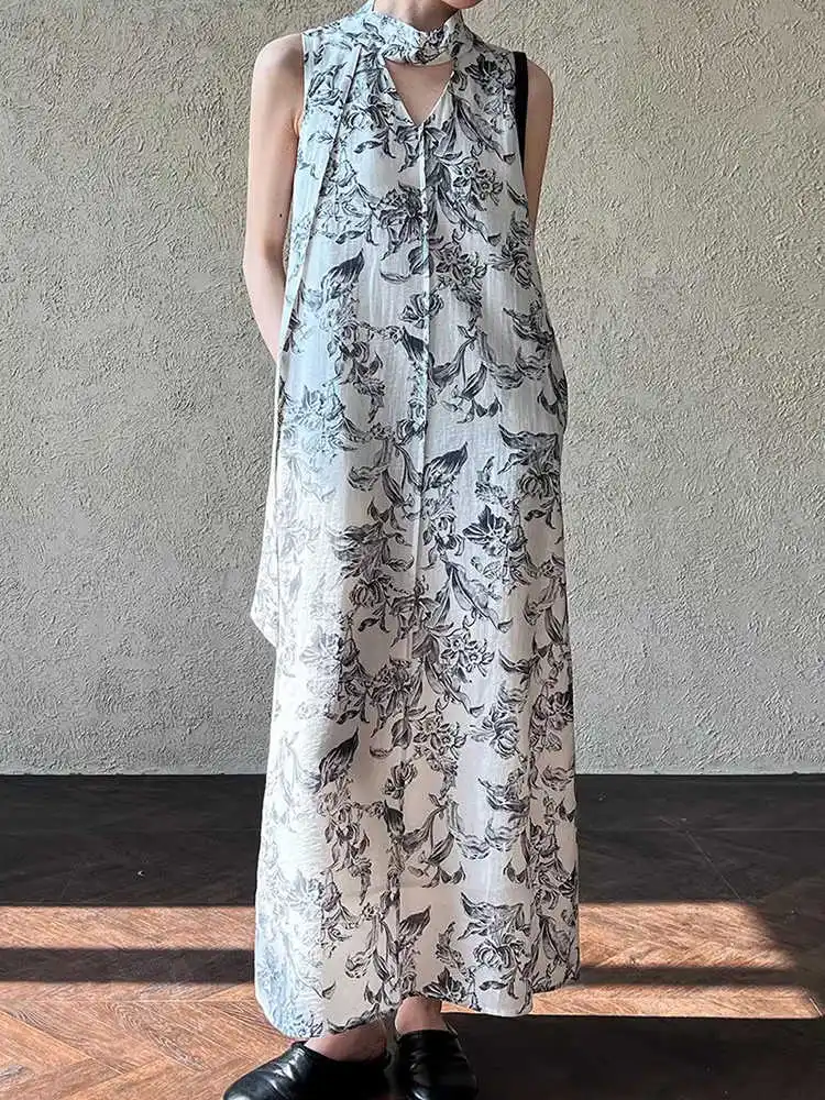 فستان نسائي عتيق من Clothland ميدي مزين بالزهور ورقبة على شكل V وشاحات مستقيمة قطعة واحدة فساتين صيفية كلاسيكية لمنتصف العجل فيستدو QD984