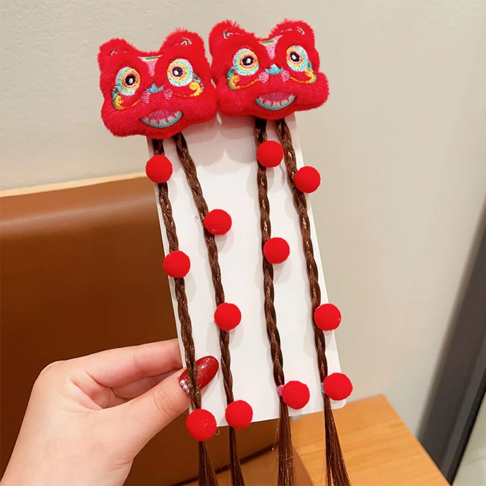

Fashion Tassel Wig Hairpin Wig Fringe Red Bow Hair Clip Chinese Tang Suit Hair Clip Plush Ball Hairpin Children