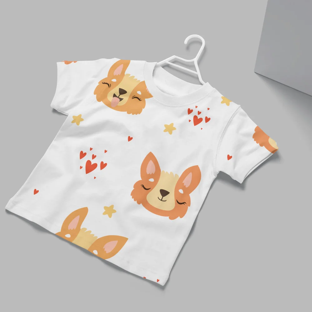 

New summer 3D cute fox print fashion comfortable simple casual short-sleeved T-shirt children's multi-size mother-daughter dress