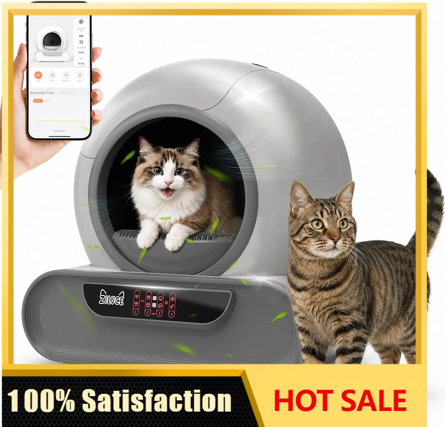 Automatic Self Cleaning Litter Box,70L Cat Litter Box & App & Panel Control | Infrared & 4 Gravity Sensors,120° Detection,Anti-P