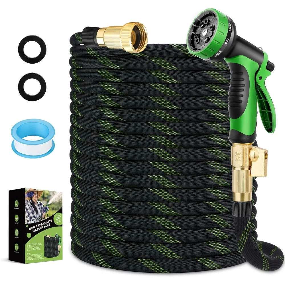 

Garden Hose 100 ft, NON-EXPANDABLE Ultra Lightweight & Super Flexible Water Hose With 10-Pattern Spray Nozzle, Kink-Free Hose