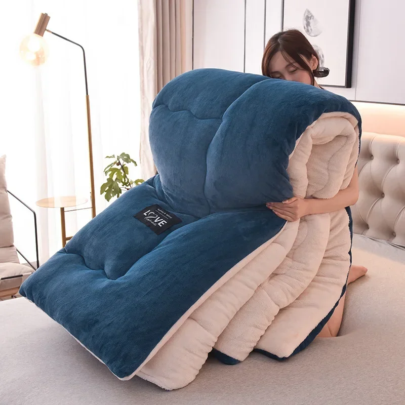 Winter Thicken Double Duvet Velvet Quilt Stitch Warm Lamb Cashmere Wool Quilting Blanket Thicken Bed Comforters Bedspread 이불 이불