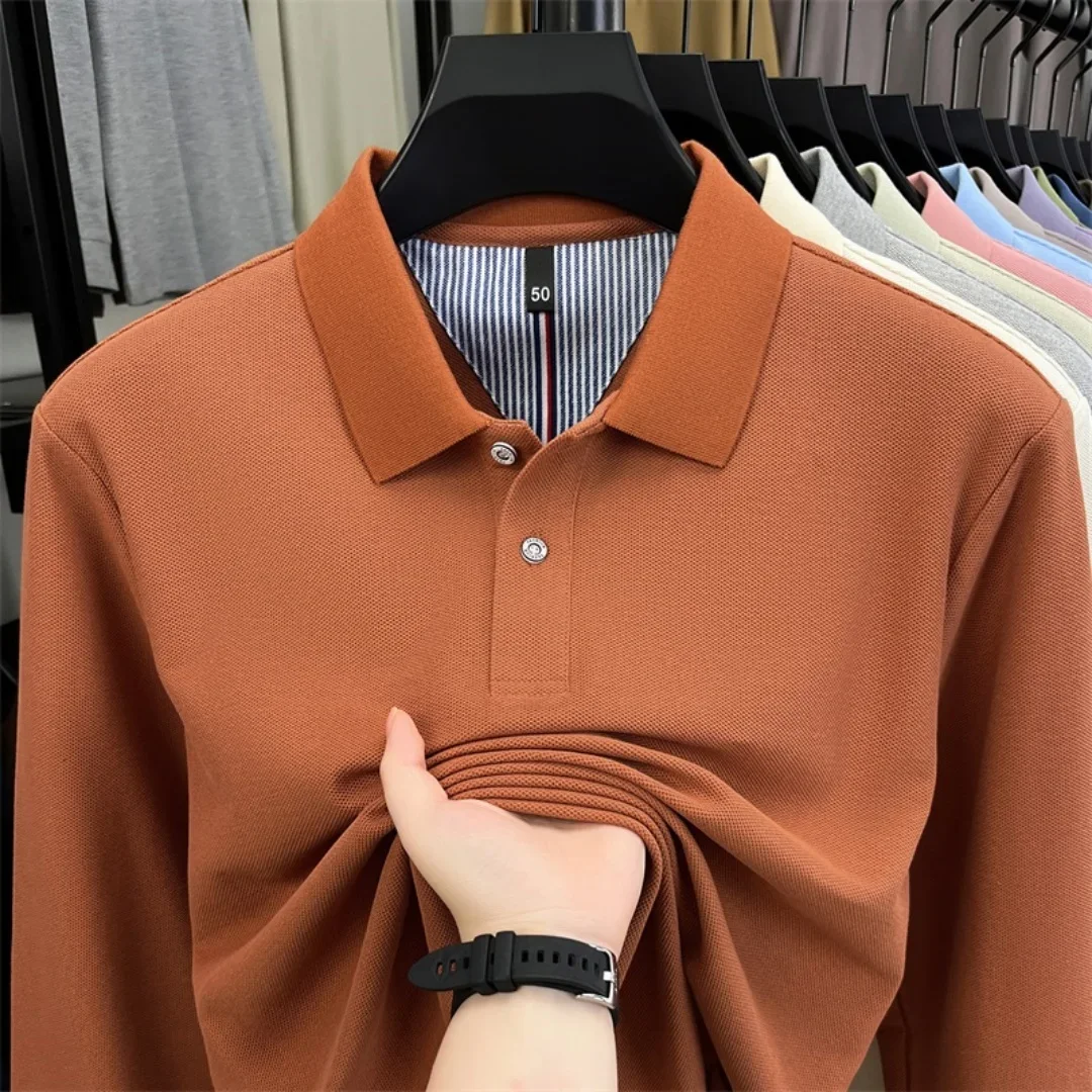 100% reine Baumwolle, hochwertiges Marken-Poloshirt für Herren mit langen Ärmeln, modisches Luxus-Golfshirt mit Stickerei für Herbst und Winter, lässiges T-Shirt. – Detail 12