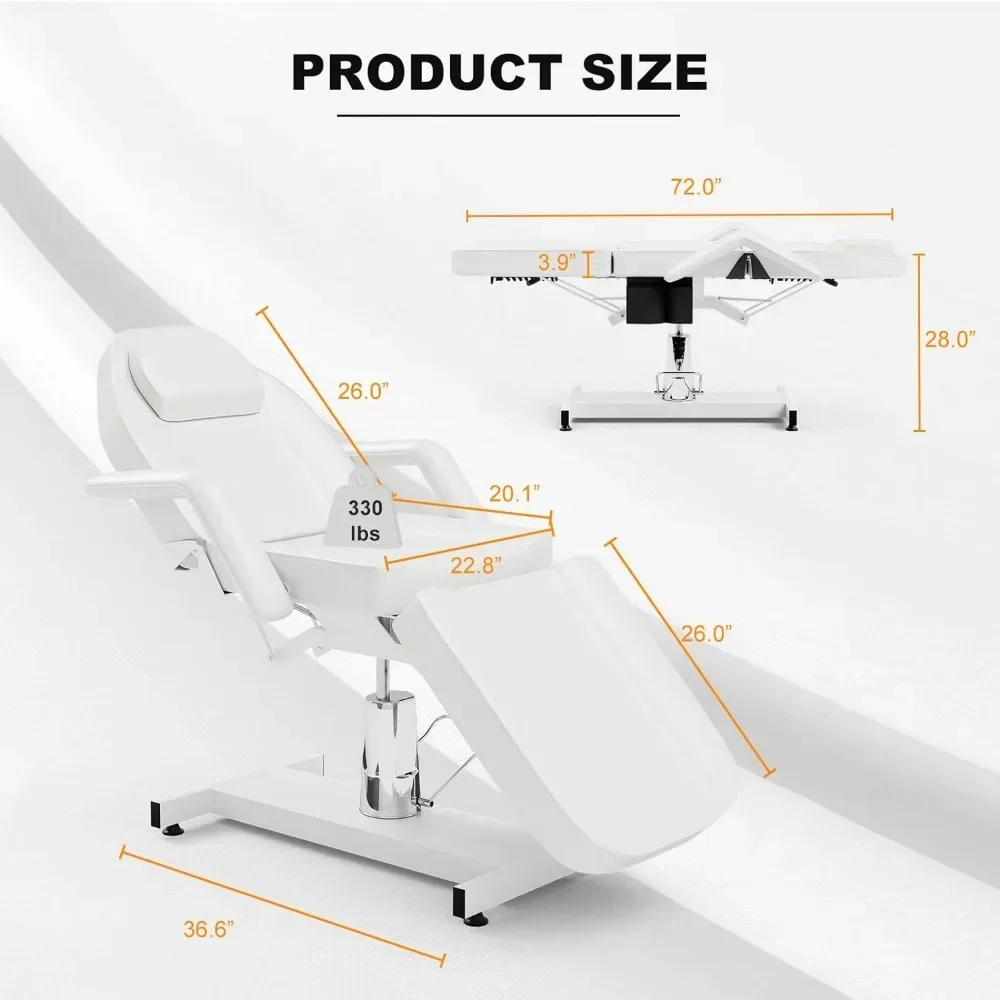 Hydraulic Tattoo Chair 360° Swivel Massage Esthetician Table, Height Adjustable Lash Spa Bed with Storage Pocket, White MQAM