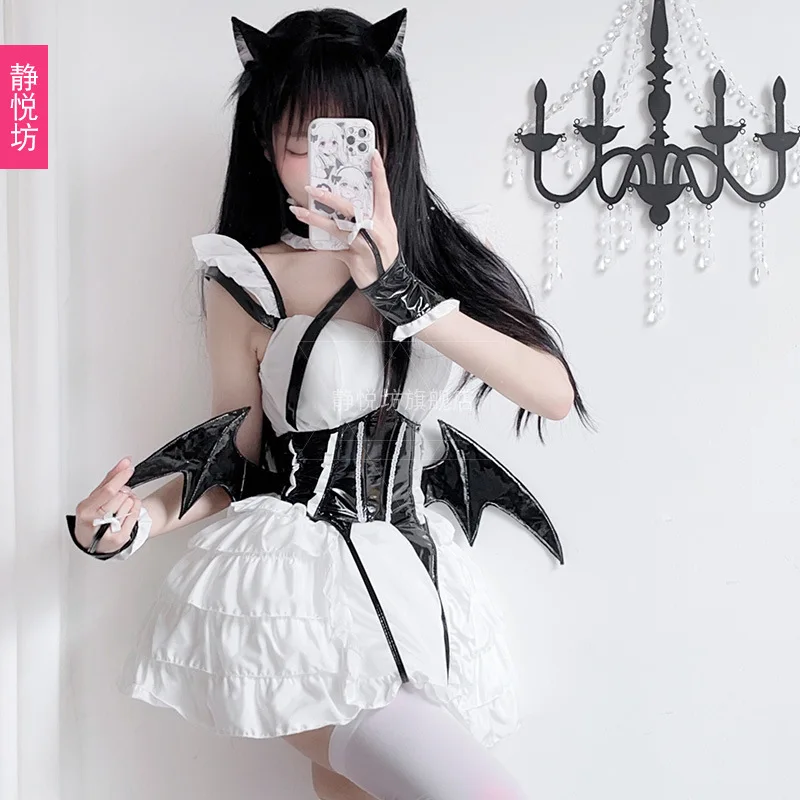 هالوين زي خادمة الزي الكبار الظلام القوطية مثير الشيطان الصغير موحدة إغراء دور اللعب الخفافيش ازياء #4